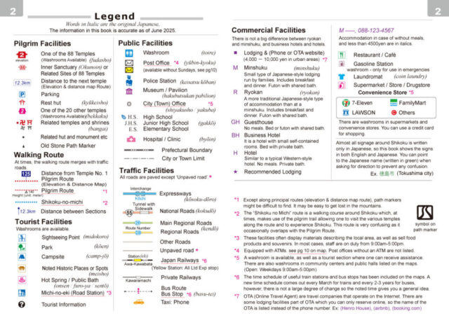 Shikoku Japan 88 Route Guide 2025 Seite 02 Legende